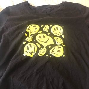 SHEIN Black Colored Smiley Faces T-Shirt